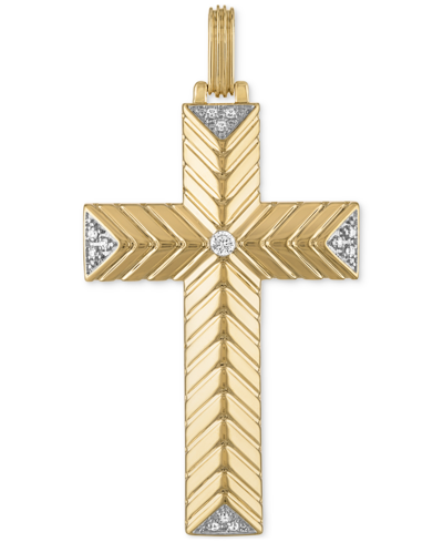 Esquire Men's Jewelry Diamond Textured Cross 22" Pendant Necklace (1/10 Ct. T.w.), Created For Macy's In Gold Over Silver
