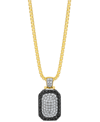 MACY'S MEN'S BLACK & WHITE CUBIC ZIRCONIA DOG TAG 22" PENDANT NECKLACE IN STERLING SILVER, 14K GOLD-PLATE, 