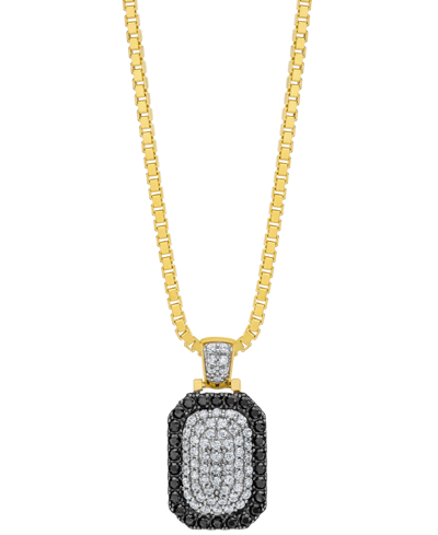 Macy's Men's Black & White Cubic Zirconia Dog Tag 22" Pendant Necklace In Sterling Silver, 14k Gold-plate, In Gold Over Silver