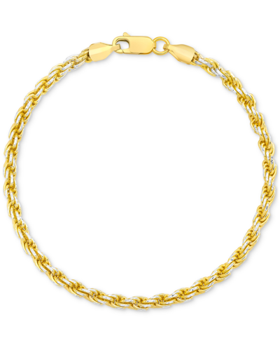 Macy's Men's Two-tone Rope Link Chain Bracelet In Sterling Silver & 14k Gold-plate In Gold Over Silver