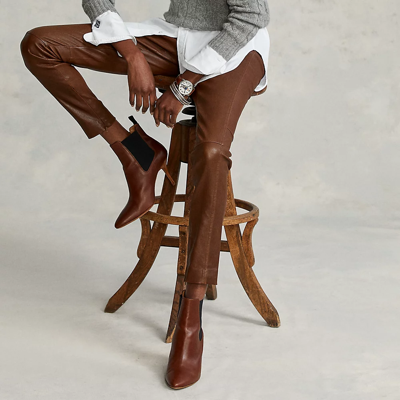 Ralph Lauren Leather Skinny Pant In Forest Brown