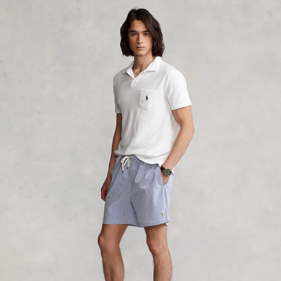 Polo Ralph Lauren 5.75-inch Traveler Classic Swim Trunk In Royal Seersucker
