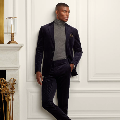Ralph Lauren Purple Label Gregory Hand-tailored Corduroy Trouser In Classic Chairman Navy