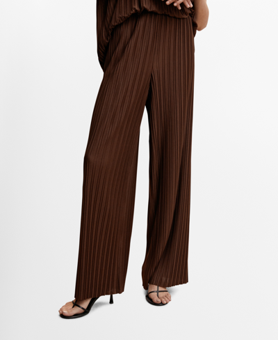 Mango Pleated Palazzo Trousers Chocolate