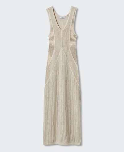 Mango Women's Slits Detail Openwork Knit Dress In Gold