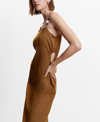 Mango Linen Dress With Stone Detail Brown In Brown