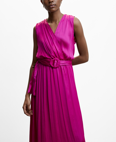 Mango Pleated Satin Dress Fuchsia | ModeSens