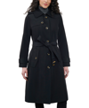 London Fog Women's Single-breasted Hooded Trench Coat In Black
