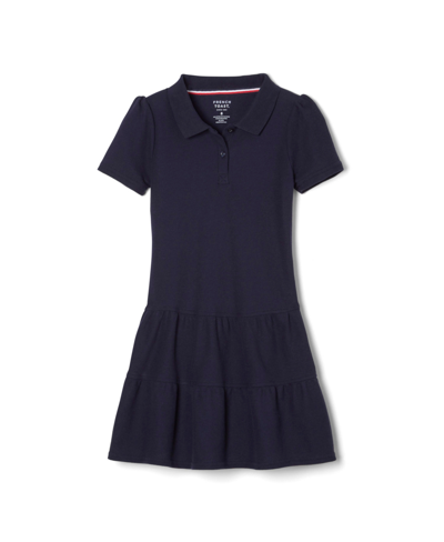 French Toast Toddler Girls Short Sleeve Ruffle Pique Polo Dress In Navy