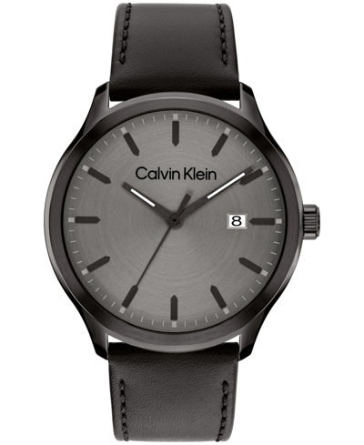 Calvin Klein Men's 3h Quartz Black Leather Strap Watch 43mm