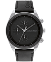 Calvin Klein Men's Multifunction Black Leather Strap Watch 44mm In Black