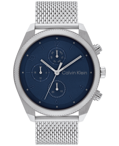 Calvin Klein Men's Multifunction Silver-tone Stainless Steel Mesh Bracelet Watch 44mm