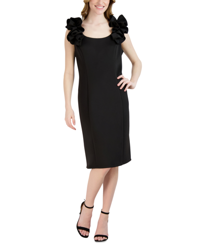 Donna Ricco Sleeveless Ruffle Shoulder Midi Dress In Black