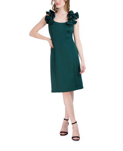 Donna Ricco Women's Ruffled-shoulder Sleeveless Dress In Green