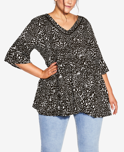 Avenue Plus Size Lizzie Tiered Tunic Top In Animalish