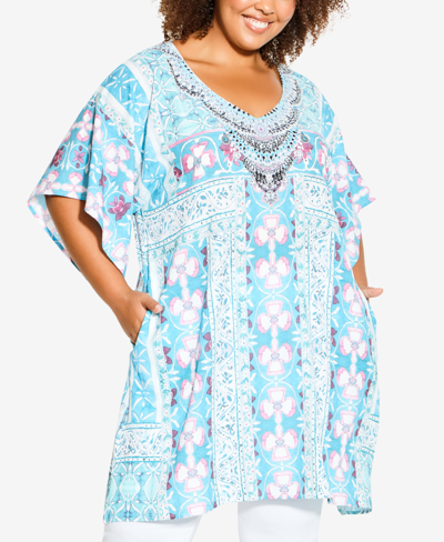 Avenue Plus Size Retreat Beaded Tunic Top In Summer Tile