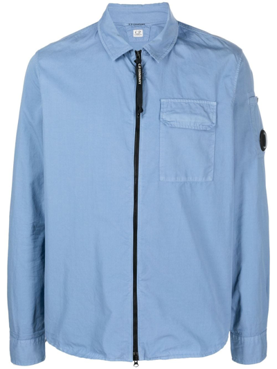 C.p. Company Lens-detail Long-sleeve Cotton Shirt In Blue