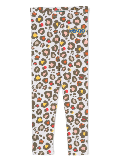 Kenzo Kids' Leopard Printed Cotton-blend Leggings In Multicolor