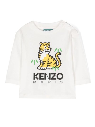 Kenzo Babies'  Ivory Graphic Logo-print Long-sleeved Cotton-jersey T-shirt 6 Months-4 Years