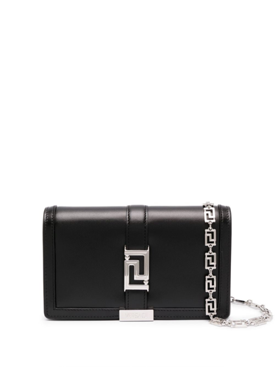 Versace Greca Goddess Leather Clutch Bag In Black