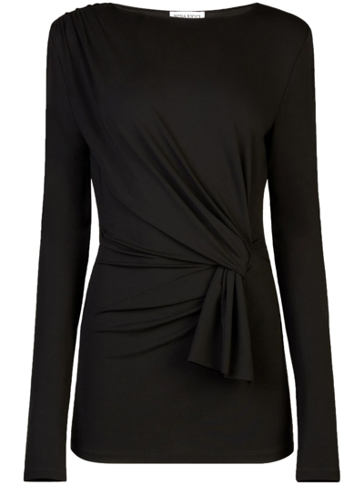 Nina Ricci Long-sleeve Draped Wrap Top In Black