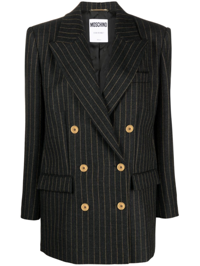 Moschino Pinstripe Wool Double-breasted Blazer In Grey