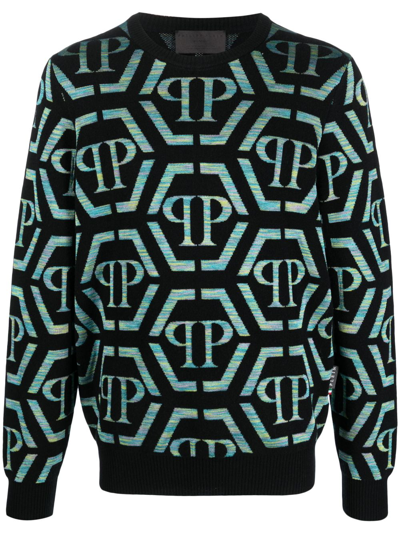 Philipp Plein Intarsia-knit Logo Wool-cashmere Jumper In Black