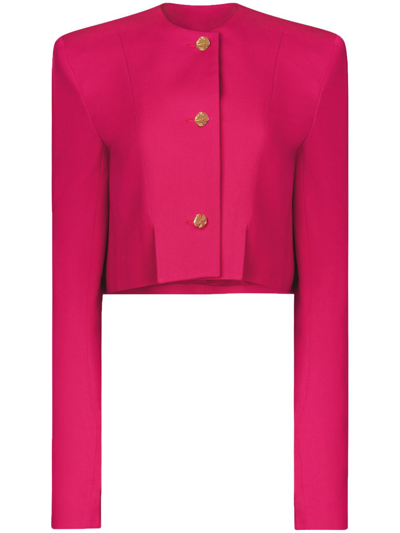 Nina Ricci Long-sleeve Cropped Wool Jacket In Fuchsia