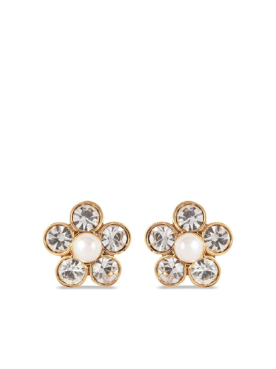Pre-owned Nina Ricci 1980s Daisy Faux-pearl Earrings In Gold