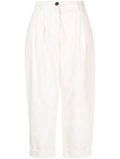 Pinko Pleat-detail Cropped Cotton Trousers In White