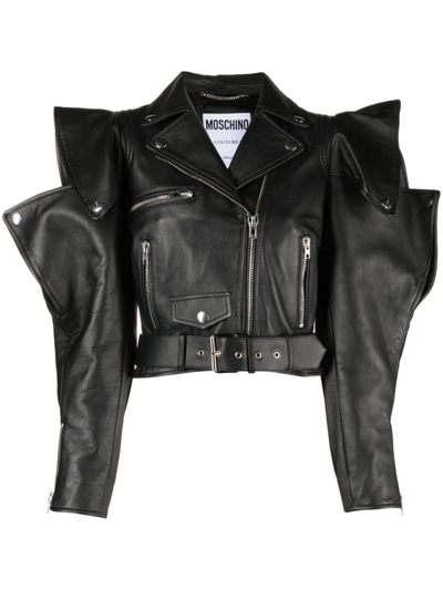 Moschino Asymmetric-sleeve Cropped Jacket In Black