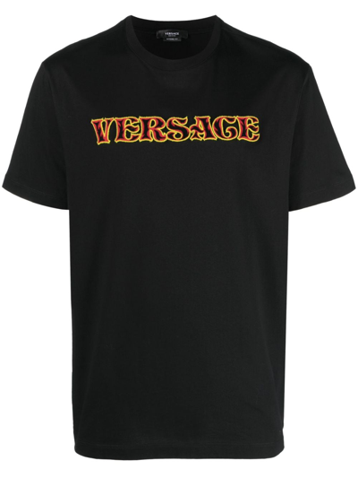 Versace Logo-appliqué Cotton T-shirt In Black
