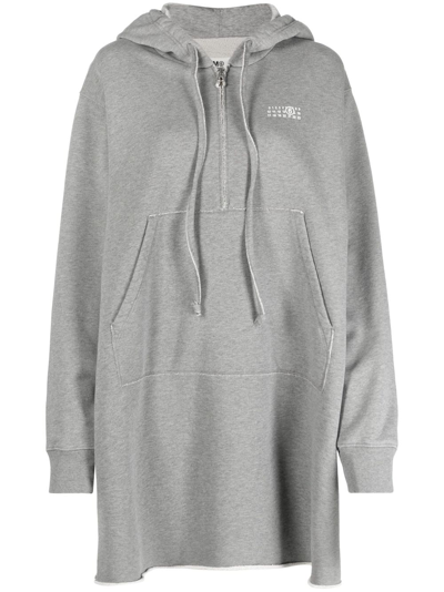 Mm6 Maison Margiela Logo-print Longline Hoodie In Grey