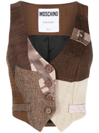 Moschino Patchwork Virgin-wool Waistcoat In 1888 - Marrone