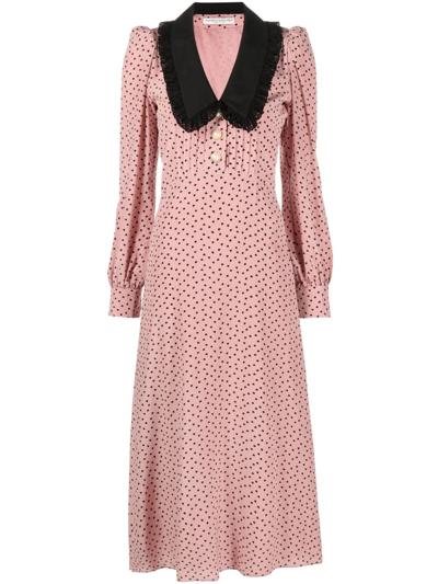 Alessandra Rich Printed Silk Midi Dress In Pink,black