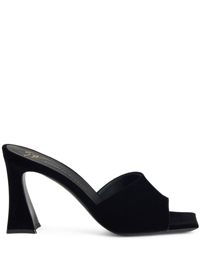 Giuseppe Zanotti Solhene 90mm Velvet-effect Sandals In Nero