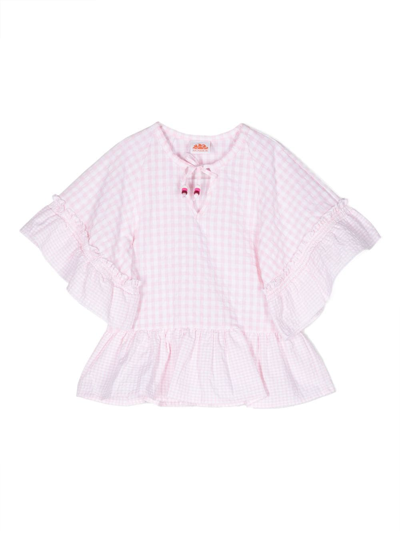 Sundek Babies' Check-pattern Ruffled Blouse In Pink
