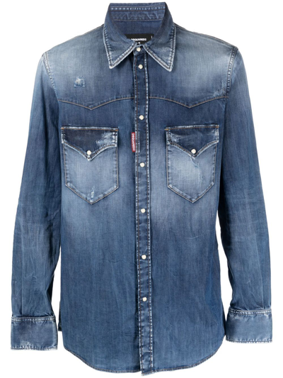 Dsquared2 Distressed Denim Shirt In Blue