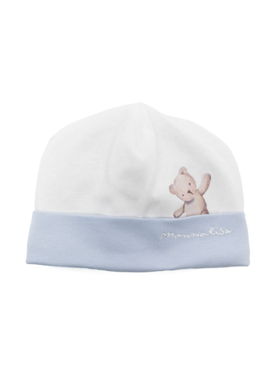 Monnalisa Babies' Teddy-bear-print Cotton Hat In White