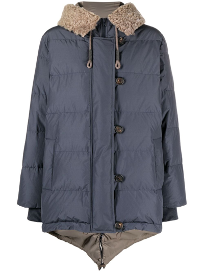 Brunello Cucinelli Hooded Quilted Puffer Jacket In Blue