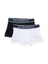 Emporio Armani Logo-waistband Cotton-blend Boxers (set Of Two) In Blue