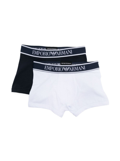Emporio Armani Kids' Logo-waistband Cotton-blend Boxers (set Of Two) In Blue