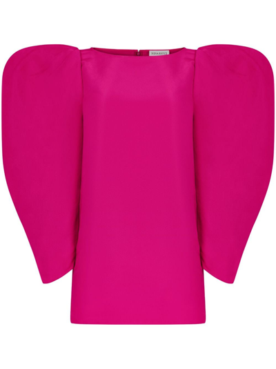 Nina Ricci Mini Taffeta Dress With Puff Gathered Sleeves In Pink