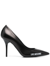 Love Moschino Logo-print Pointed-toe Leather Pumps In Black