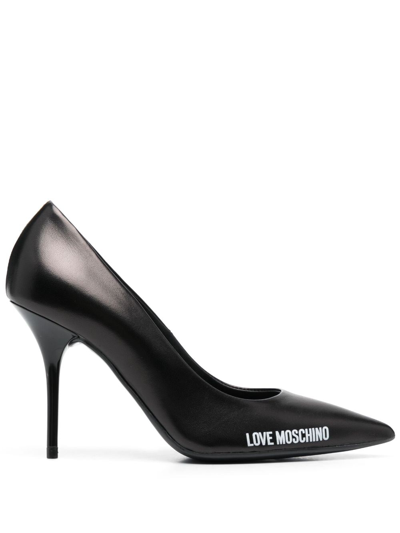 Love Moschino Logo-print Pointed-toe Leather Pumps In Black