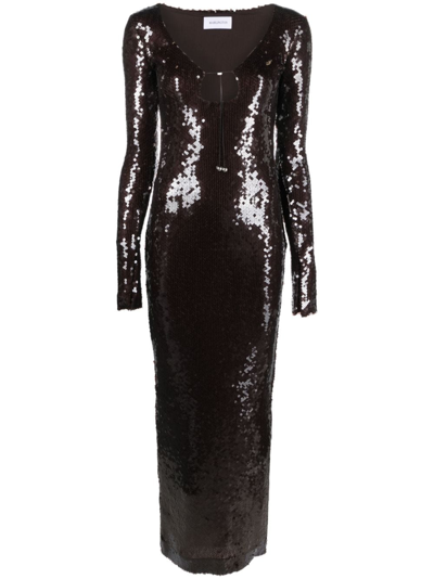 16arlington Solaria Sequin Midi Dress In Brown