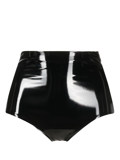 Patrizia Pepe High-waisted Patent-finish Brief Shorts In Black