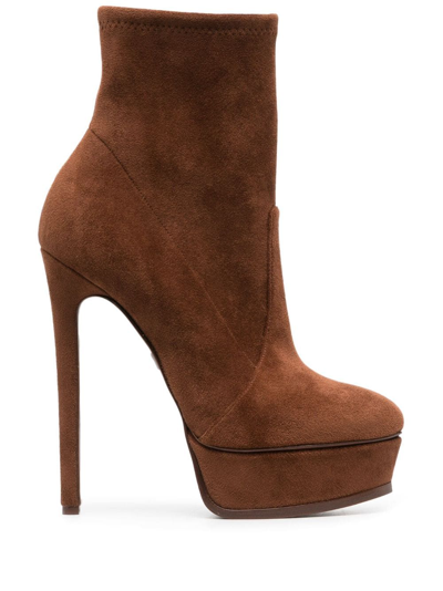 Casadei Flora 140mm Platform Ankle Boots In Brown