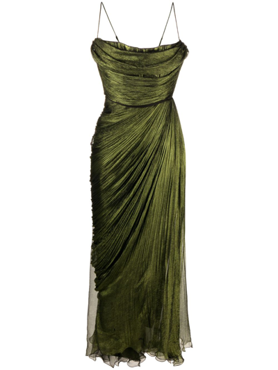 Maria Lucia Hohan Siona Draped Silk Dress In Green