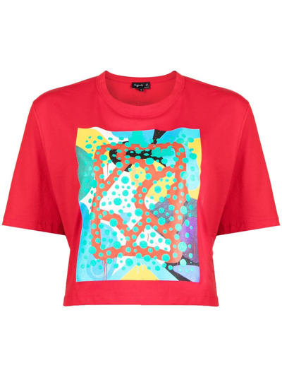 Agnès B. Pop-art Print Cotton-jersey Cropped T-shirt In Red